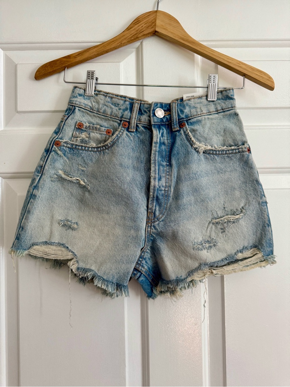 Zara Light Blue Distressed Denim Shorts